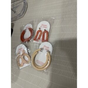 4 pack Handmade Polymer Clay Earrings Terracotta Orange Cream Marble Arch Hoop